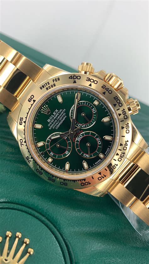 rolex daytona 18ct yellow gold green dial 116508|daytona 116508 price.